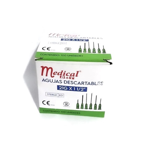 AGUJA DESCART. 21G x 1.1/2" x 100UND - MEDICAL